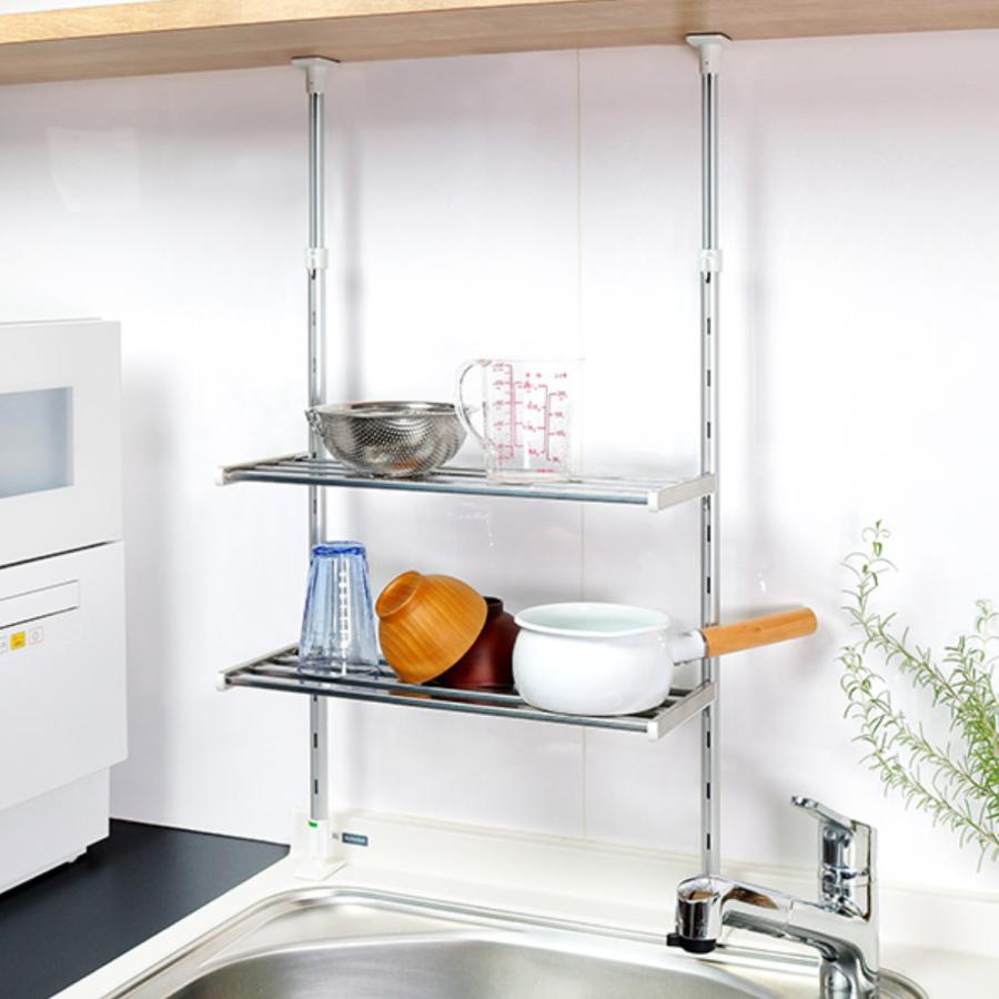 収納ラック つっぱり棚 2段 幅60cm ( シンク上 水切りラック 収納ラック つっぱり棚 2段 幅60cm ( シンク上 水切りラック
