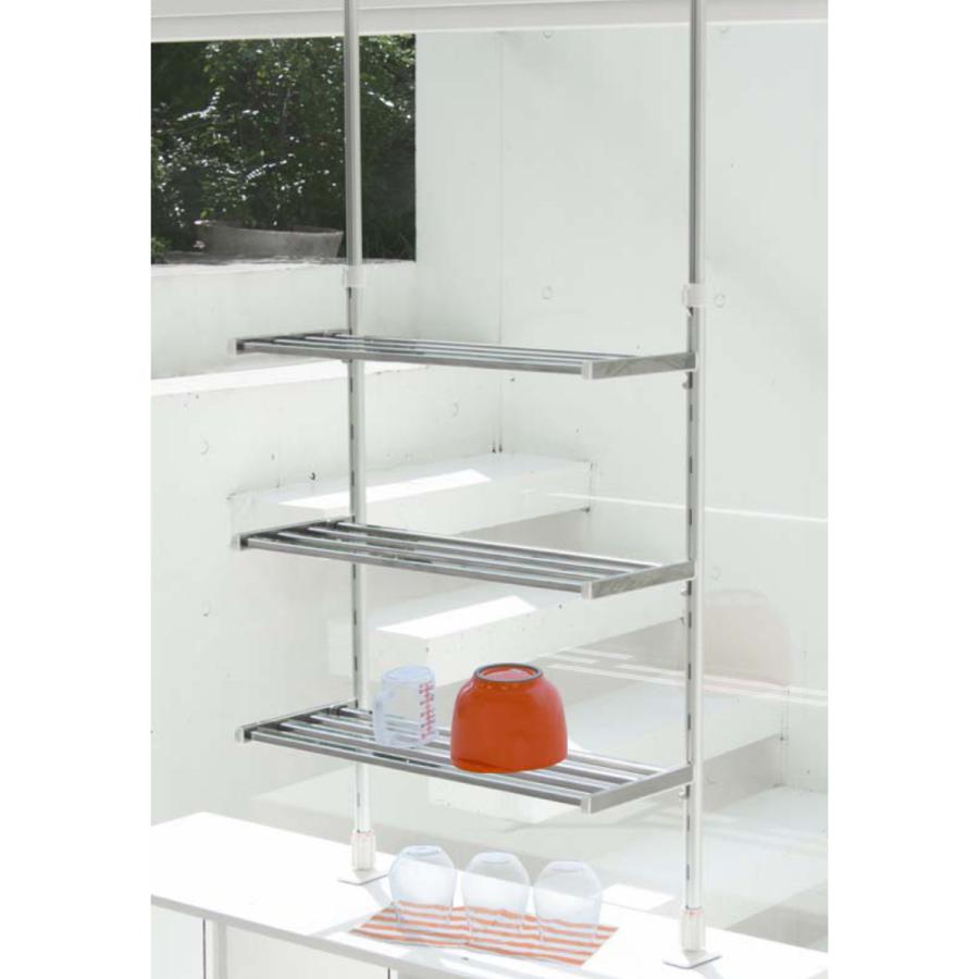 収納ラック つっぱり棚 3段 幅45cm （ シンク上 ステンレス 水切り