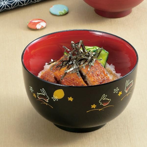 どんぶり 黒 夢うさぎ 食洗機対応 プラスチック製 （ 和食器 丼 丼椀