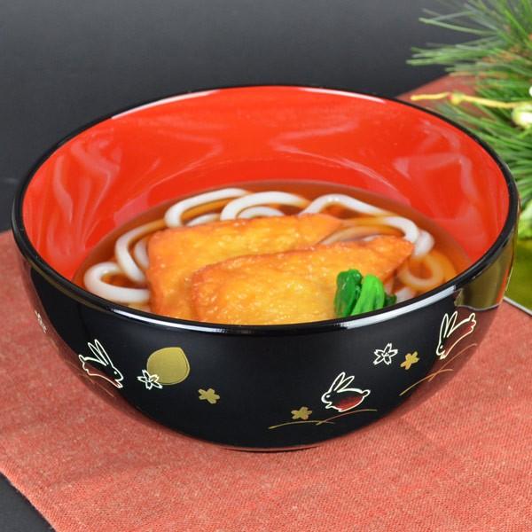 麺どんぶり 黒 夢うさぎ 食洗機対応 プラスチック製 （ 和食器 麺