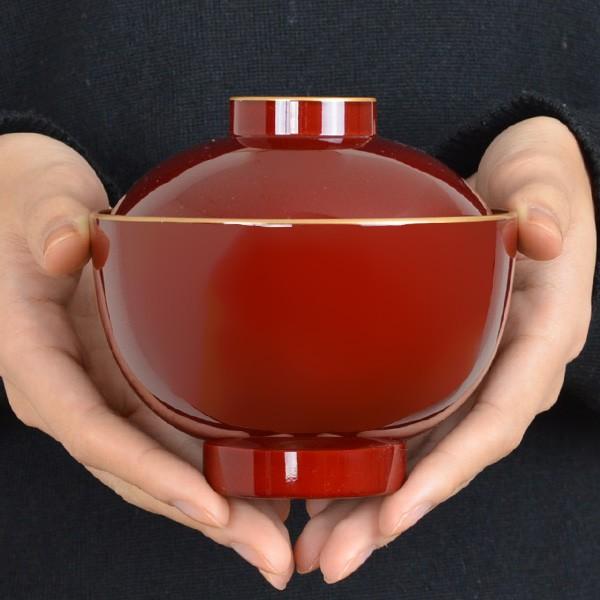 蓋付き煮物椀 赤 プラスチック製 吸物椀 溜渕金 食洗機対応 プラスチック製 ふた付き （ 和食器 吸い物