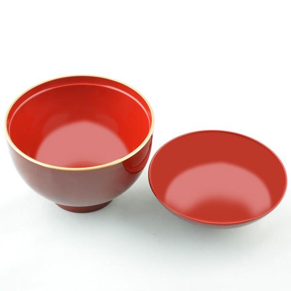 蓋付き煮物椀 赤 プラスチック製 吸物椀 溜渕金 食洗機対応 プラスチック製 ふた付き （ 和食器 吸い物