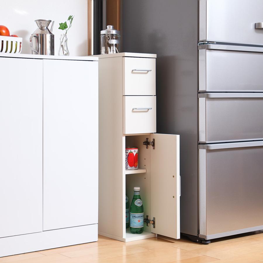 朝日木材加工 キッチン収納 すき間収納 スリムチェスト 引出し 2段 木  