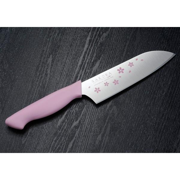 ☆送無料・5本セット・ラバーグリップ・Pink・パン・穴明・三徳・小三徳・ペティ 三徳包丁 SAKURACLUB 桜 14.5cm 食洗機対応 （ 包丁 三徳庖丁 万能包丁