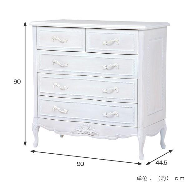 チェスト 幅90cm 4段 姫系 猫脚 完成品 HAMPTON （ 洋タンス 5杯 白