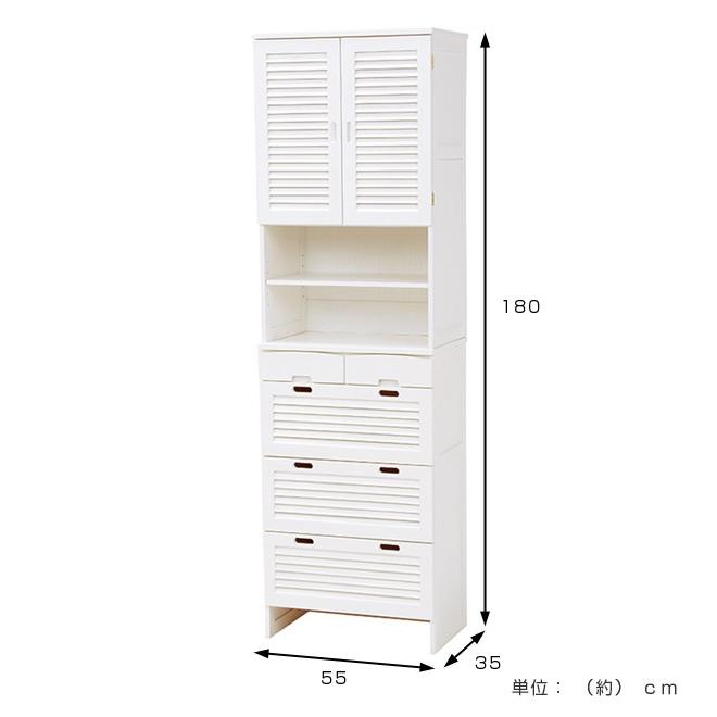 シャビーな引出し付きの棚 □在庫限り・入荷なし□食器棚 ルーバー調扉 下段引出しタイプ