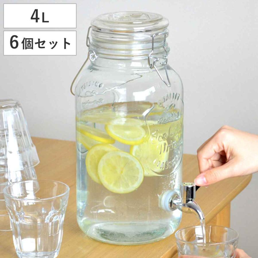 ドリンクサーバー 4L ガラス 蛇口付き 6個セット （ 梅酒 果実酒