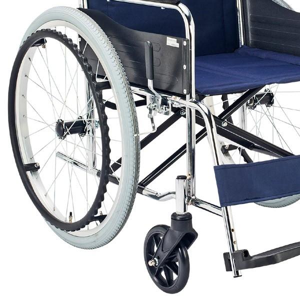 車いす スチール製 自走式 背固定 紺（ナイロンシート） 座面幅42cm