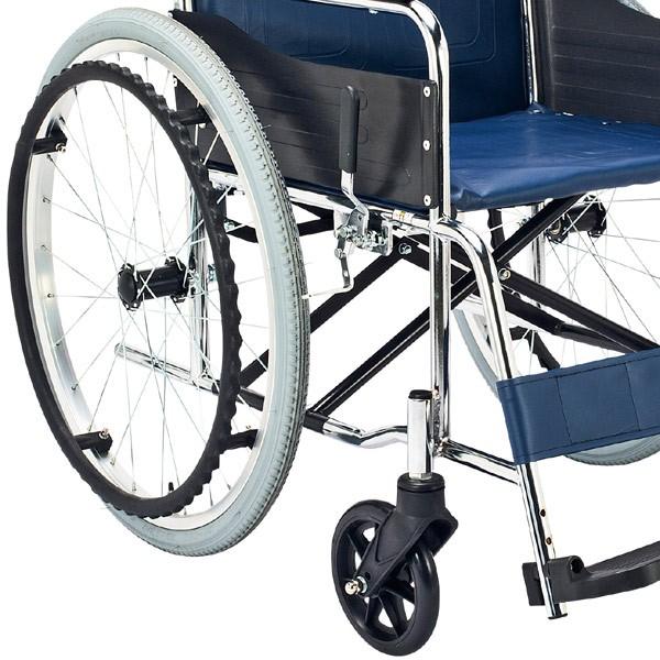 車いす スチール製 自走式 背固定 紺（ビニールレザーシート） 座面幅