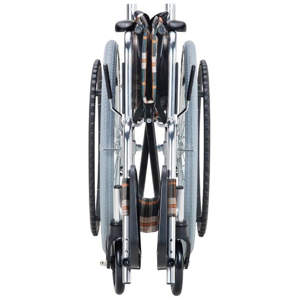 車いす アルミ製 自走式 背折れタイプ 茶チェック 座面幅40cm