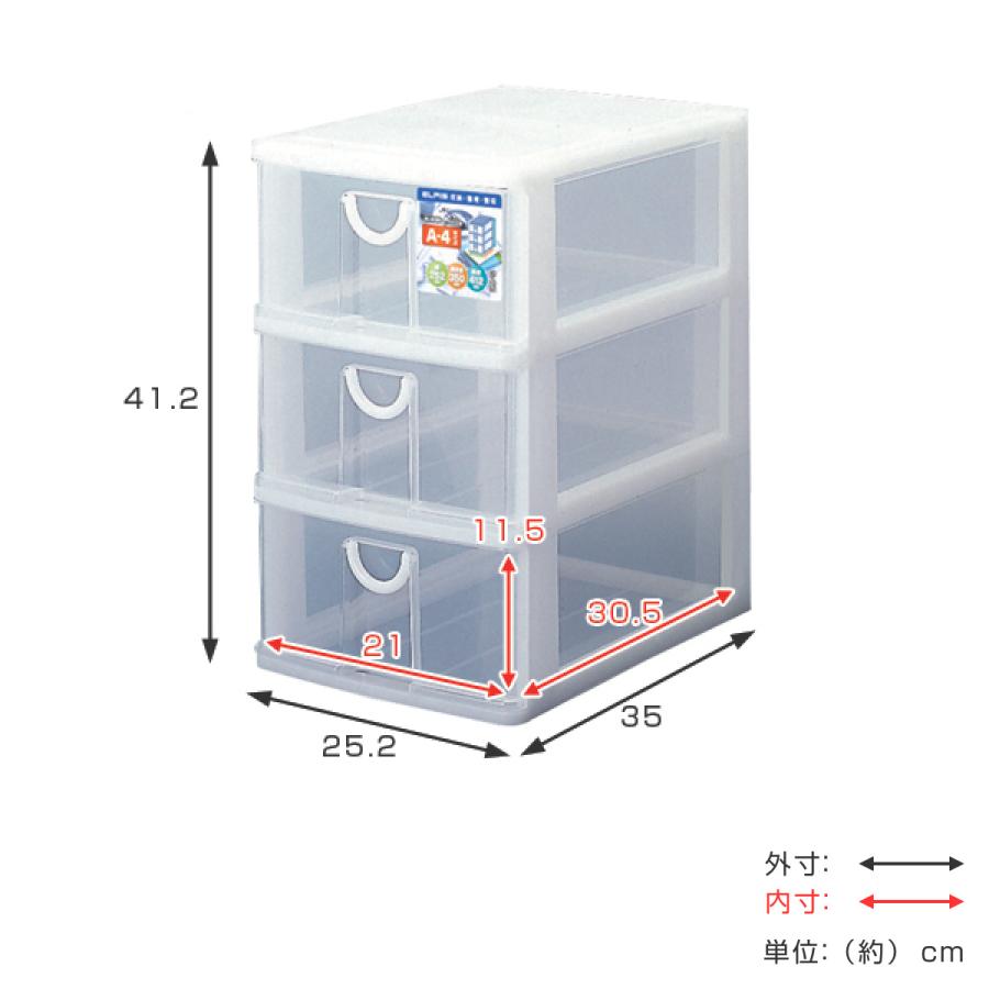 サンコープラスチック レターケース 幅25.2×奥行35×高さ41.2cm A4 3段