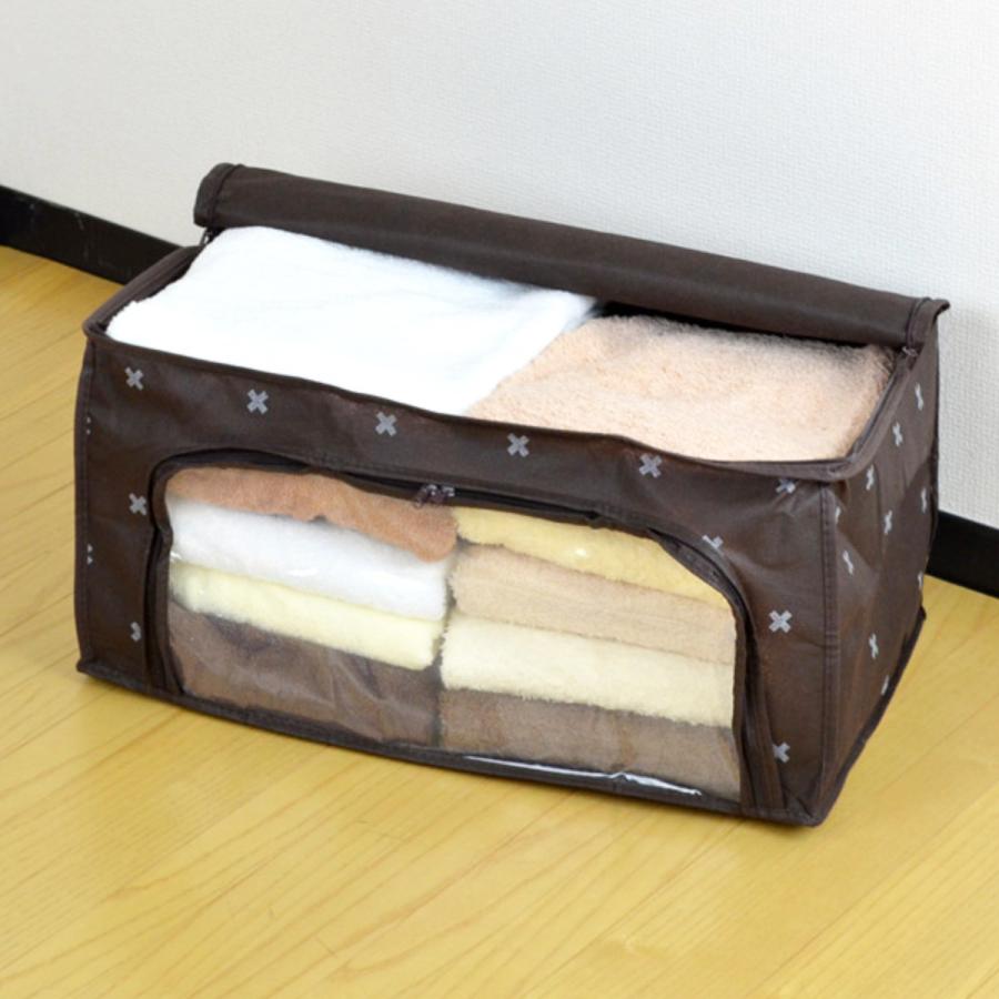 衣類収納袋 タオル収納ケース 幅50×奥行32×高さ24cm ブラン 透明窓付き 