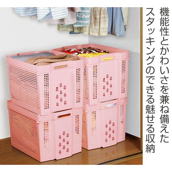 ストッカー ワイド 深型 幅35×奥行50×高さ35cm 花柄 コロ付き