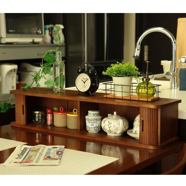 カウンター上収納 ジャバラ式キッチンカウンター上収納庫 幅90cm （ 調味料ラック キッチン収納 スパイスラック ）