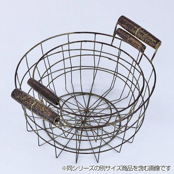 ワイヤーバスケット アンティーク風 約 幅16×奥行16×高さ8cm 丸型 持ち