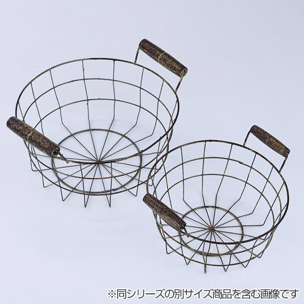 ワイヤーバスケット アンティーク風 約 幅16×奥行16×高さ8cm 丸型 持ち