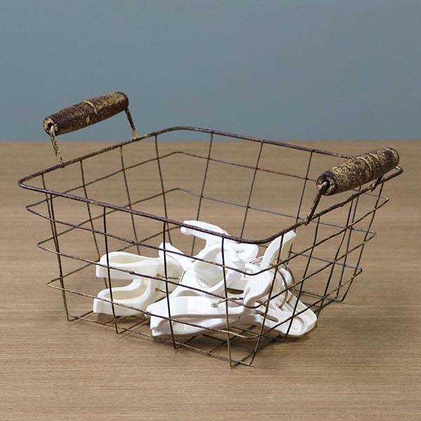 ワイヤーバスケット アンティーク風 約 幅18×奥行18×高さ10cm 角型