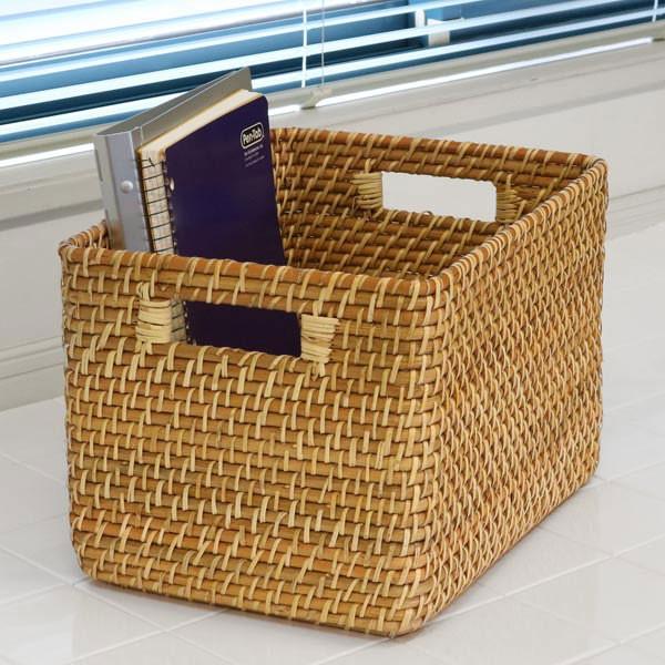 収納ボックス 横型 ラタン 籐製 幅36×奥行26×高さ24cm カラーボックス