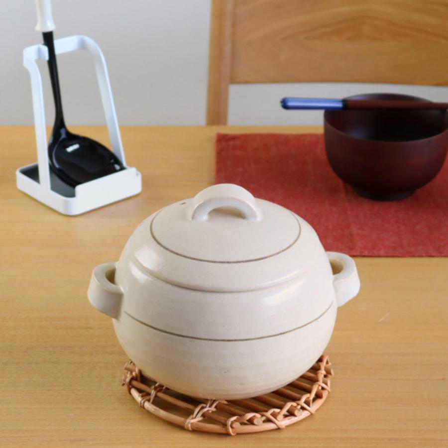 マルヨシ陶器 炊飯土鍋 3合炊 直火専用 ラインホワイト 萬古焼 日本製