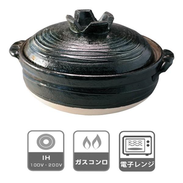 土鍋 マジカルどなべ 黒釉一珍 8号 （3〜4人用） IH対応 日本製
