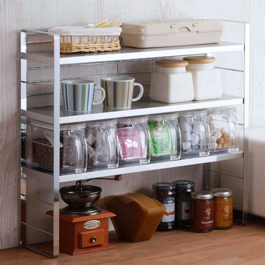 コンロ脇で使えるステンレス棚スパイスラック（調味料ポット6個付き） コンロ脇で使えるステンレス棚スパイスラック（調味料ポット6個