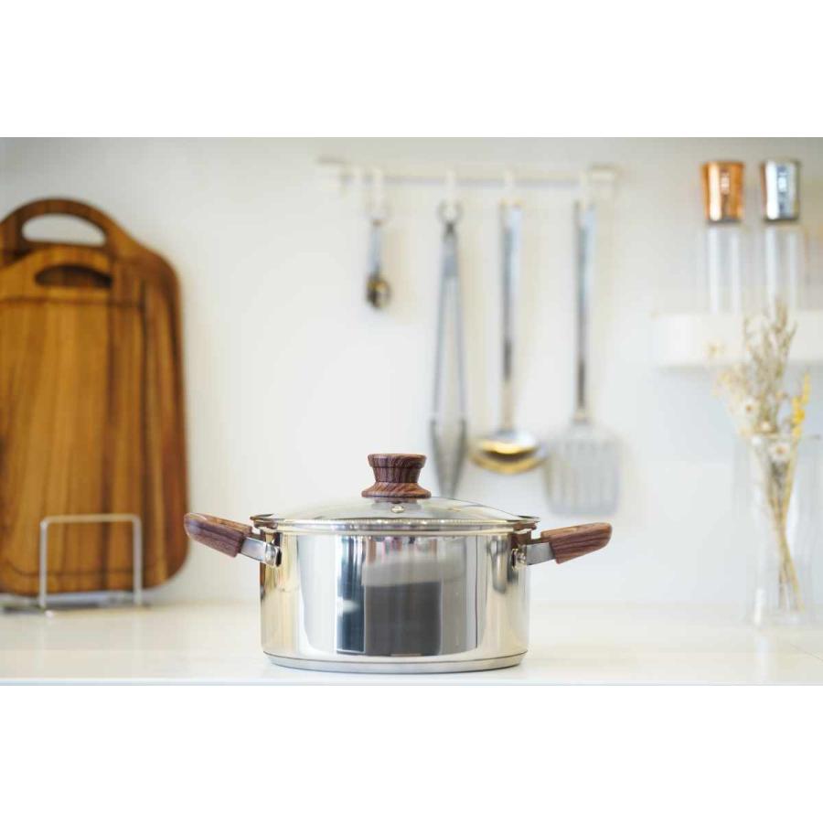 パール金属 両手鍋 20cm IH対応 ウッディパル 3層底ガラス蓋付き両手鍋