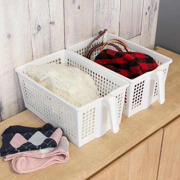 ナチュラルブラウンの収納バスケット 6個 取っ手付き ハンドル付き 持ち手付き キッチン収納ケース ストックハンドルバスケット コロ付き 幅20.4cm 6