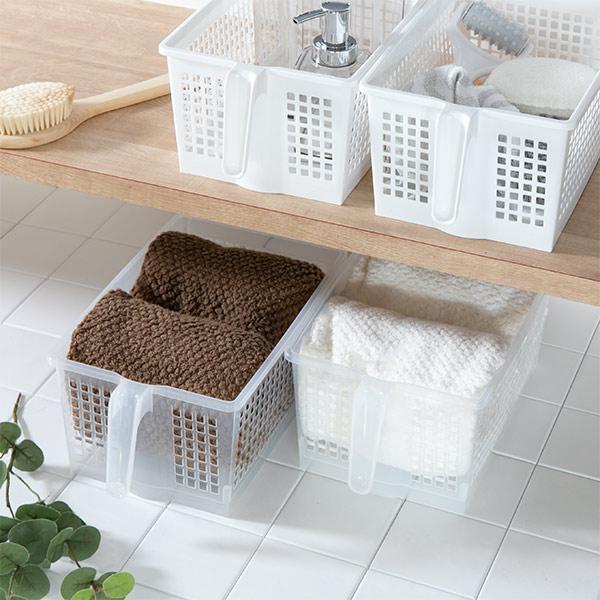 ナチュラルブラウンの収納バスケット 6個 取っ手付き ハンドル付き 持ち手付き キッチン収納ケース ストックハンドルバスケット コロ付き 幅20.4cm 6