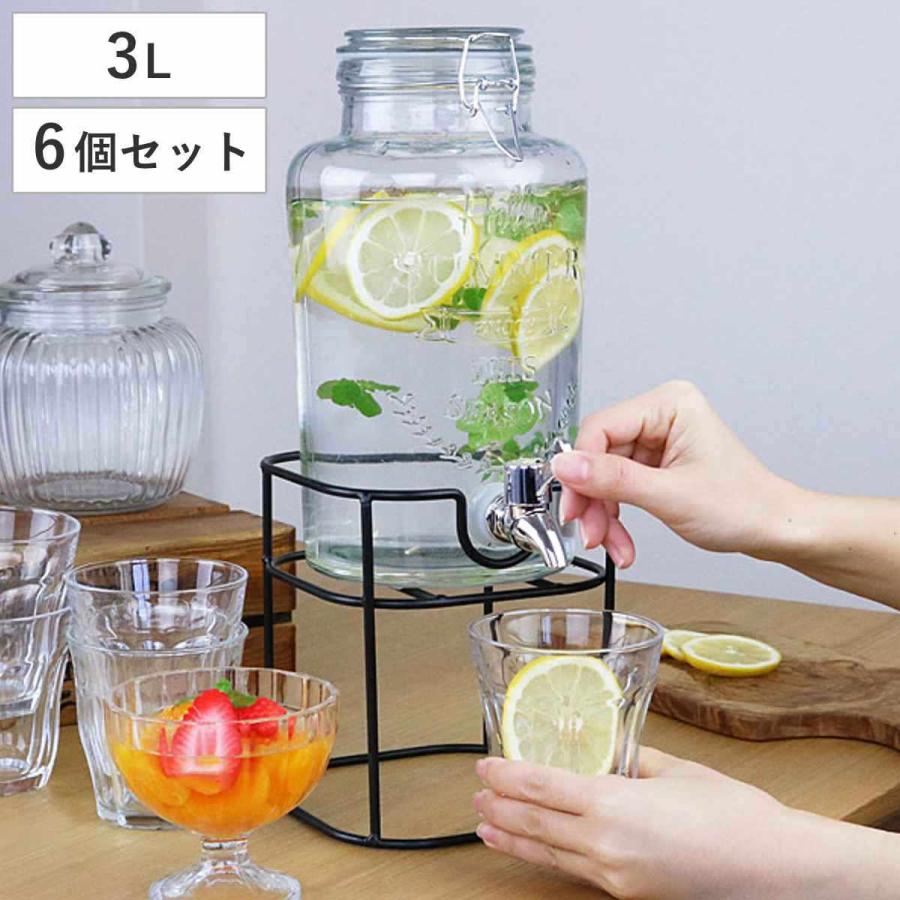 ドリンクサーバー3L スタンド付 ガラス 蛇口付き 6個セット （ 梅酒