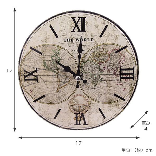掛け時計 置き時計 卓上ガラス時計 ROUND 17cm World Map 世界地図