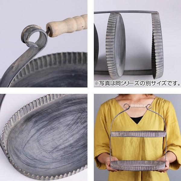 トレイ 2段 ラック ハンドル付き ブリキ ラウンド ガーデン