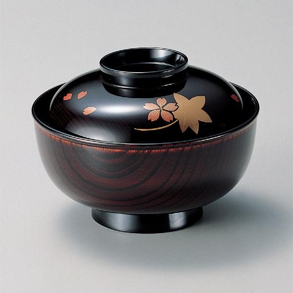 仙才椀 木製 4.3寸 花箋 玉渕付 木地呂 漆塗 お椀 食器 研出し 磨蒔絵