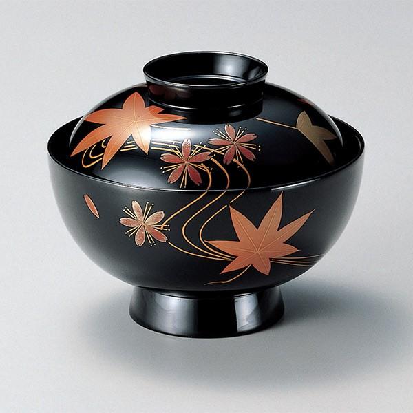 吸い物椀 木製 4.2寸 立田川春秋 黒漆塗 漆塗 汁椀 吸い物 本漆塗 磨
