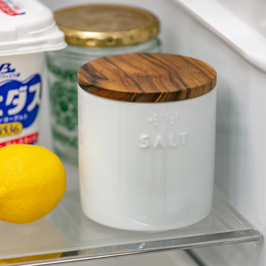 保存容器 お気に入り Lolo ロロ 350ml ソルト シュガー 白磁製 丸型 木蓋付き Saliu サリュウ 調味料入れ ストッカー 密閉 キャニスター 調味料容器