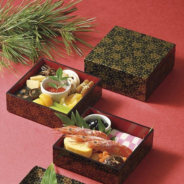 お重 5寸 三段重 黒 桜花 （ お重箱 三段 オードブル重