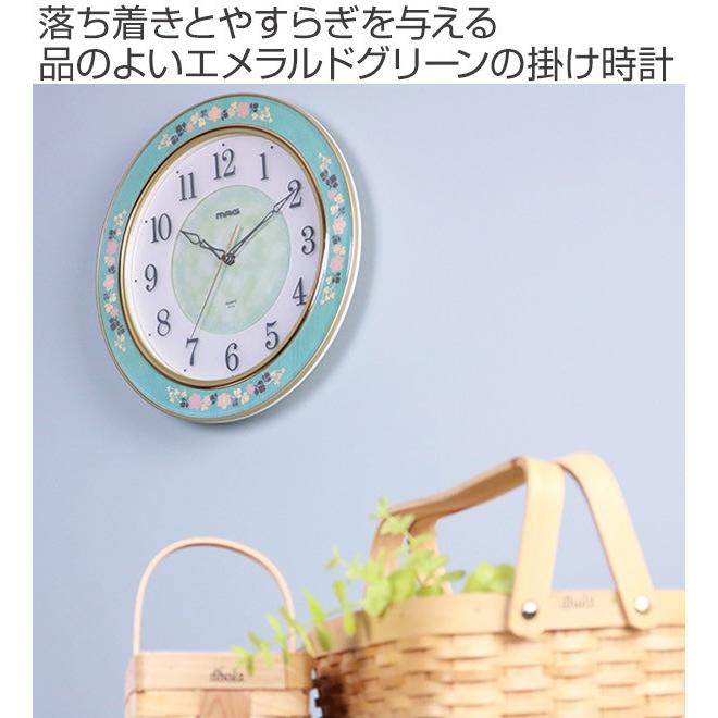 掛け時計 30.6cm 木工象嵌 グリーンローズ 象嵌細工 （ アナログ 時計