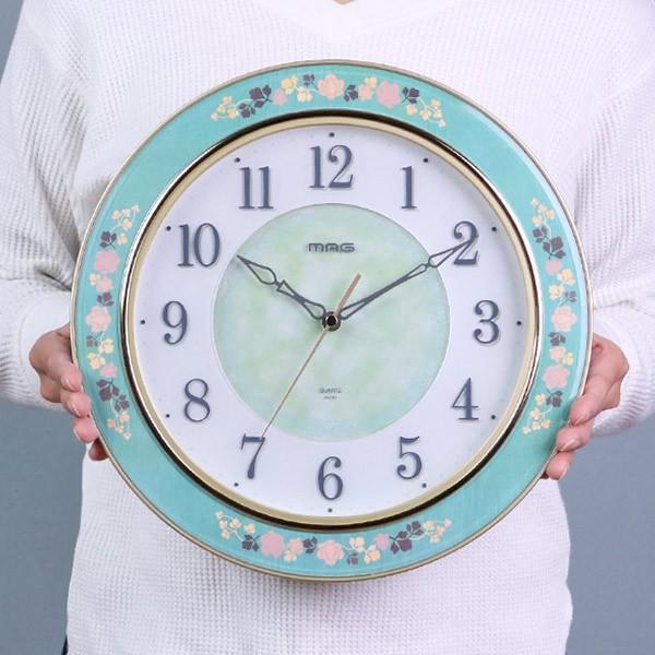 掛け時計 30.6cm 木工象嵌 グリーンローズ 象嵌細工 （ アナログ 時計