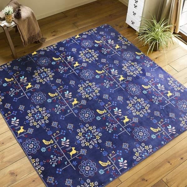 ラグ 2畳 185×185cm 床暖 ホットカーペット対応 ラグマット ブルー