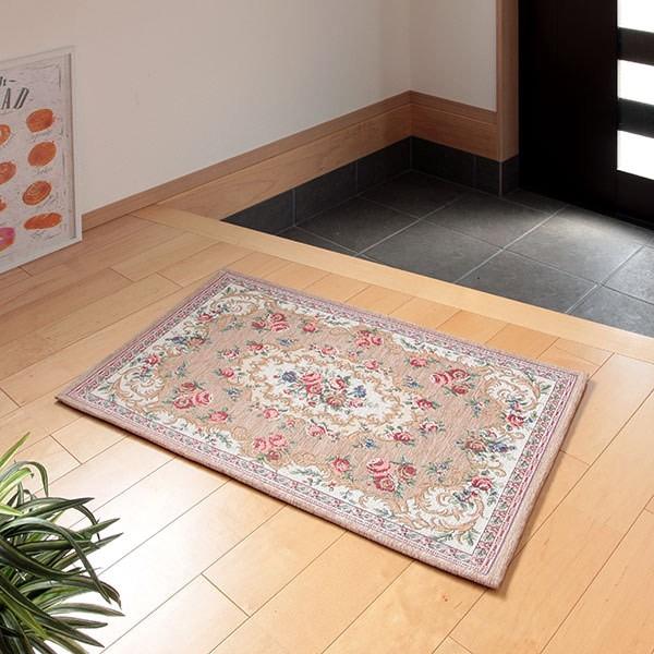 玄関マット 50×80cm 室内 滑り止め 薄手 ゴブラン織り ザイン レッド