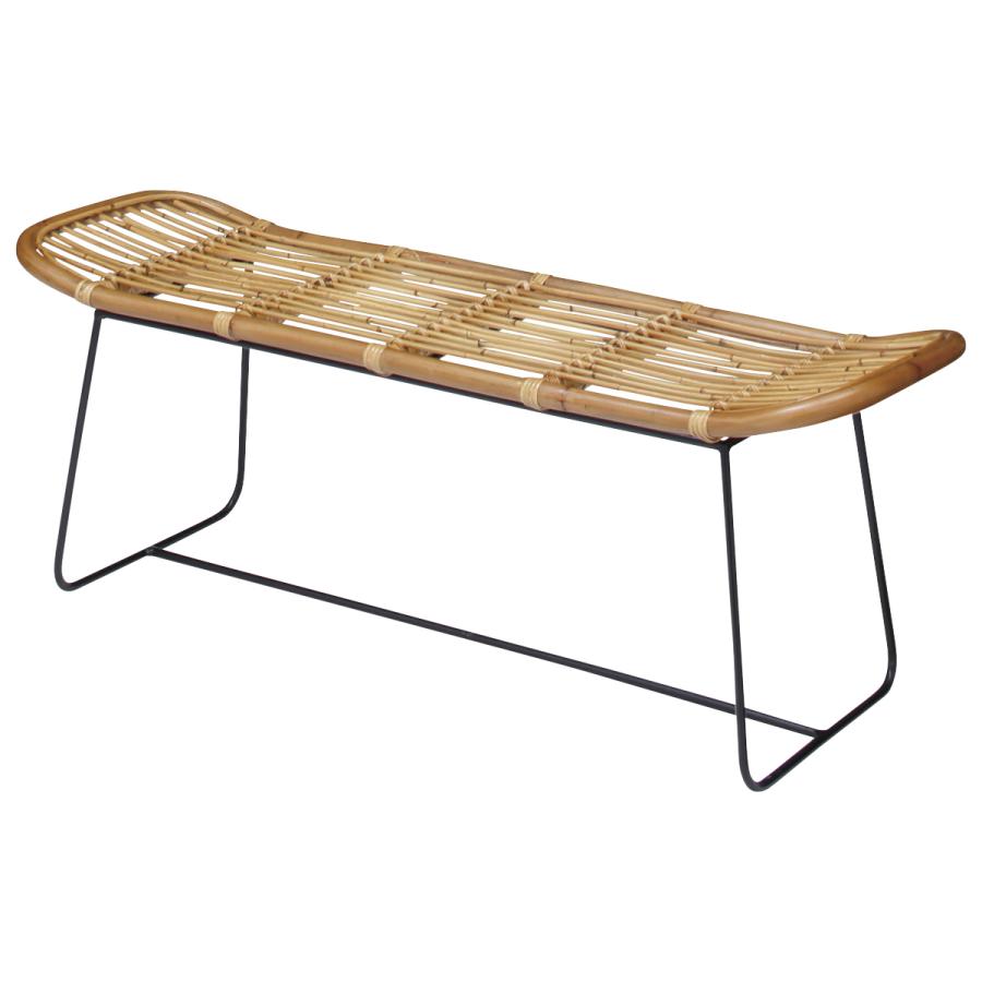 アンティーク　ラタンベンチ　インドネシア製 ラタンベンチ 2人掛け 長椅子 アイアンフレーム 籐家具 幅121cm