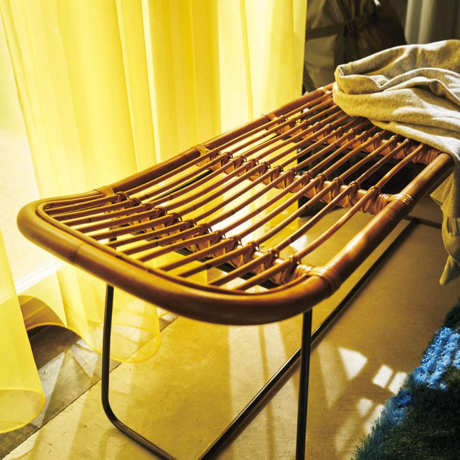 【送料無料・新品未使用】ベンチ　ラタン　アイアン　ナチュラル　シンプル　モダン ラタンベンチ 2人掛け 長椅子 アイアンフレーム 籐家具 幅121cm