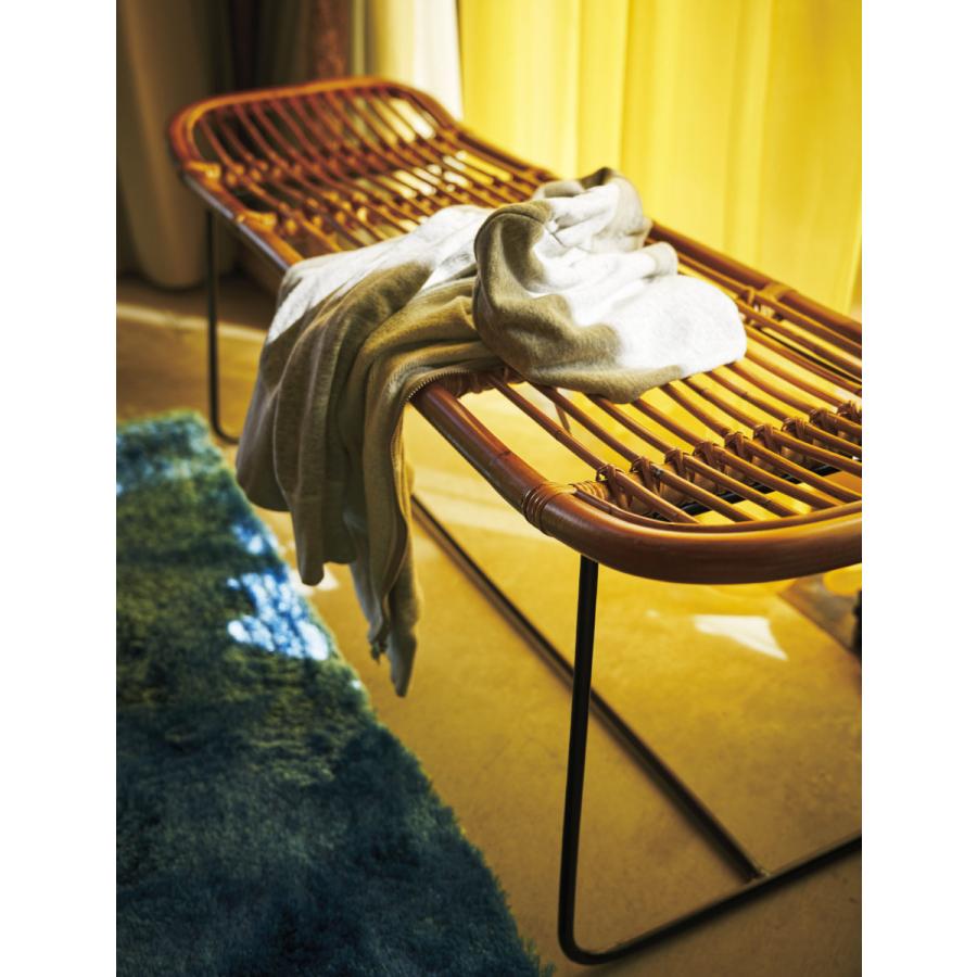 ラタンベンチ 2人掛け 長椅子 アイアンフレーム 籐家具 幅121cm