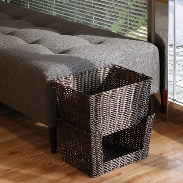 バスケット 幅36×奥行26×高さ20cm WICKER BASKET シェルフ L 前開き