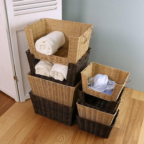 バスケット 幅36×奥行26×高さ20cm WICKER BASKET シェルフ L 前開き