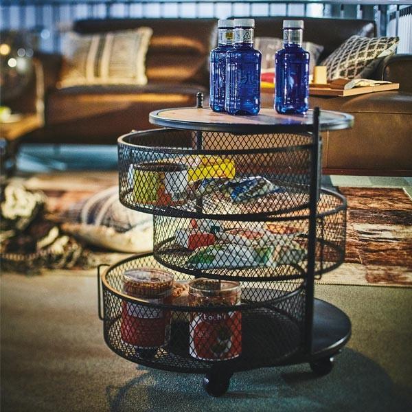 キャスターワゴン 天然木天板 ワイヤーラック 直径43cm （ ワゴン