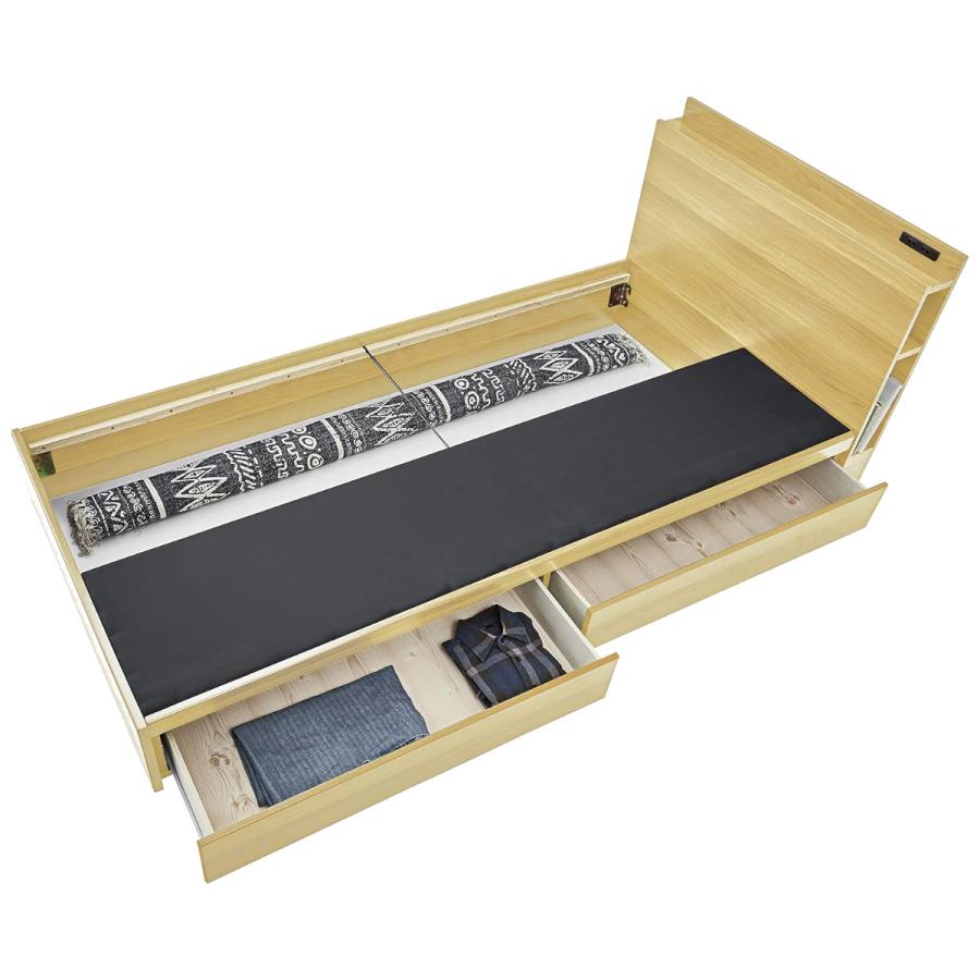 ベッド シングルベッド 収納 宮付 引出し コンセント付 ブラウン