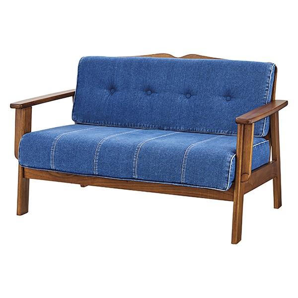 ソファ 2人掛け デニムソファ 肘掛け 木製フレーム 幅122cm