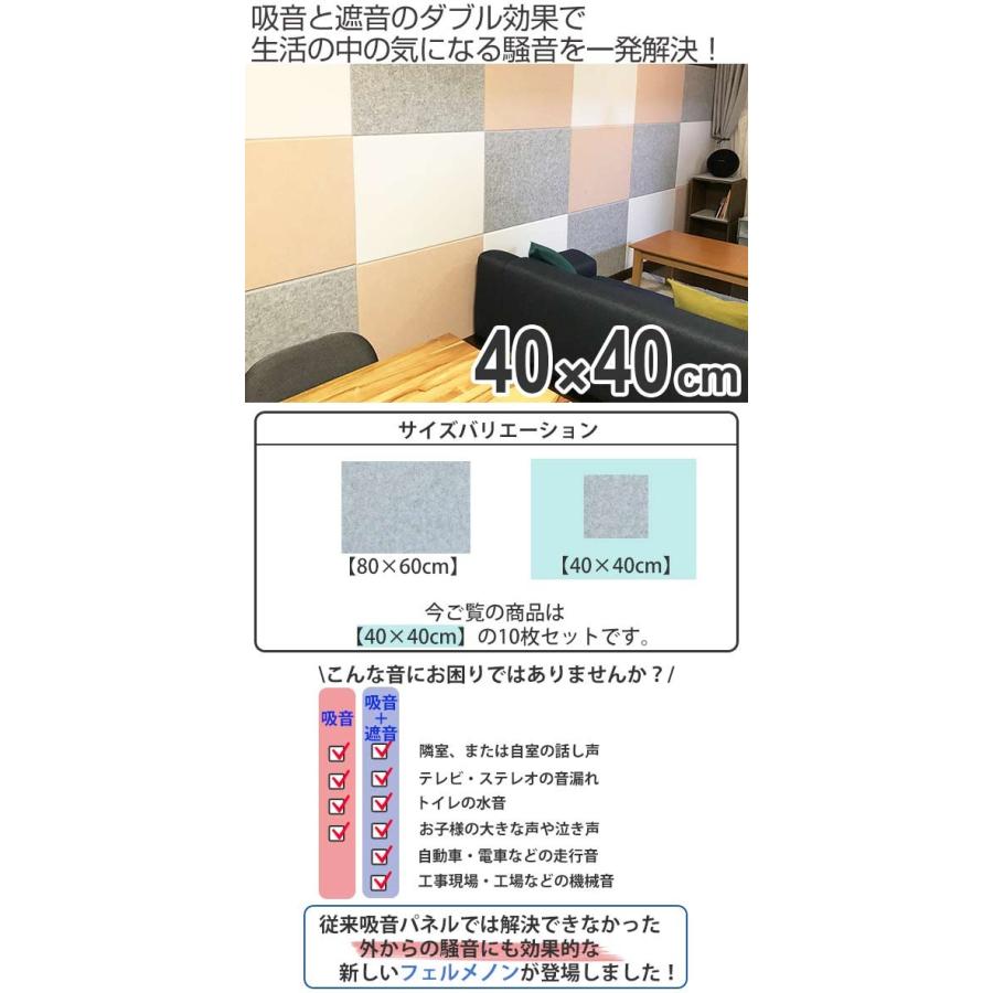 吸音材 吸音パネル 防音フェルトボード フェルメノン 40×40cm 同色10枚