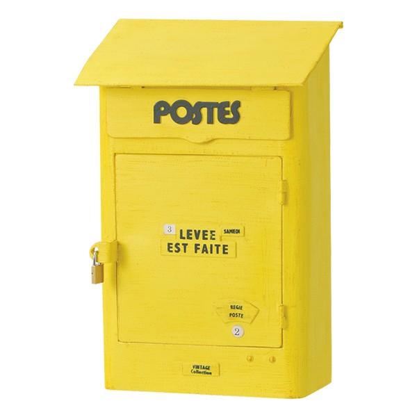 ポスト 壁掛け ウォールポスト アンティーク POSTES 黄 （ 郵便受け