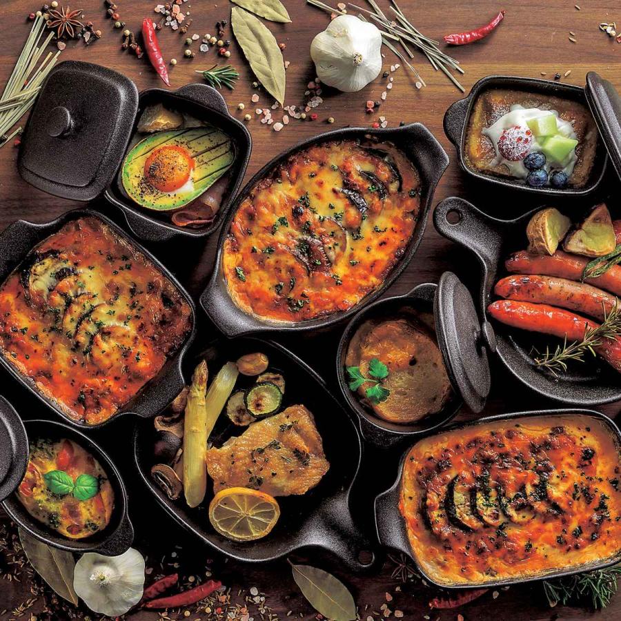 パール金属 グラタン皿 22.5cm 鋳物風 深型 長方形 陶磁器 取っ手付